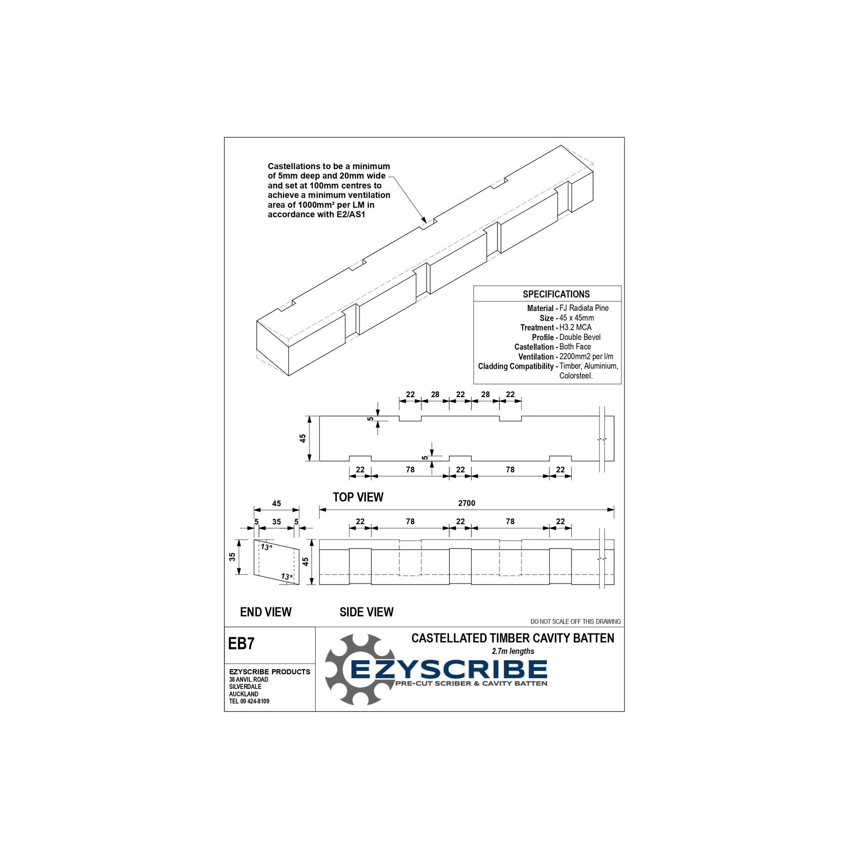 EB7 Castellated Timber Cavity Batten gallery detail image