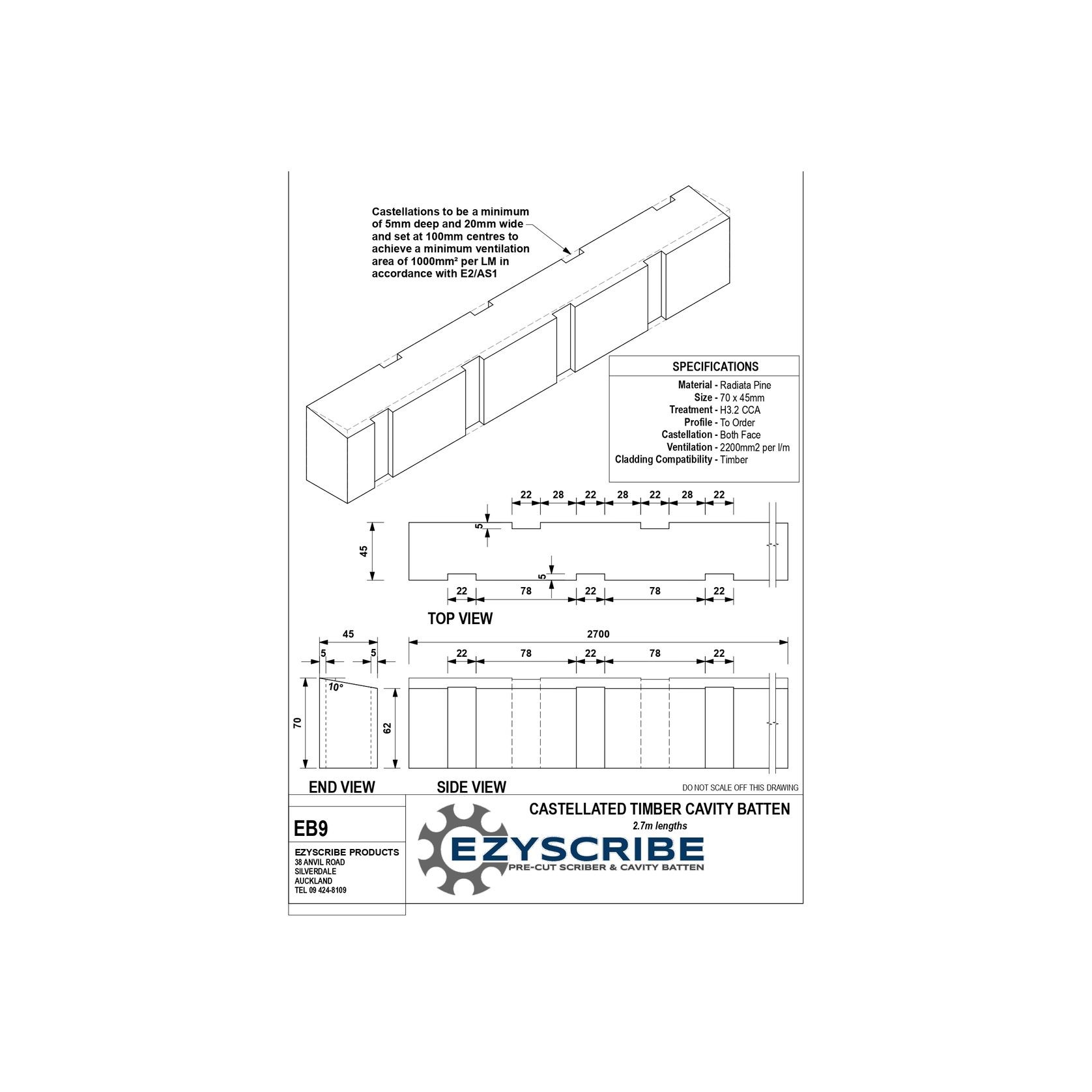 EB9 Castellated Timber Cavity Batten gallery detail image