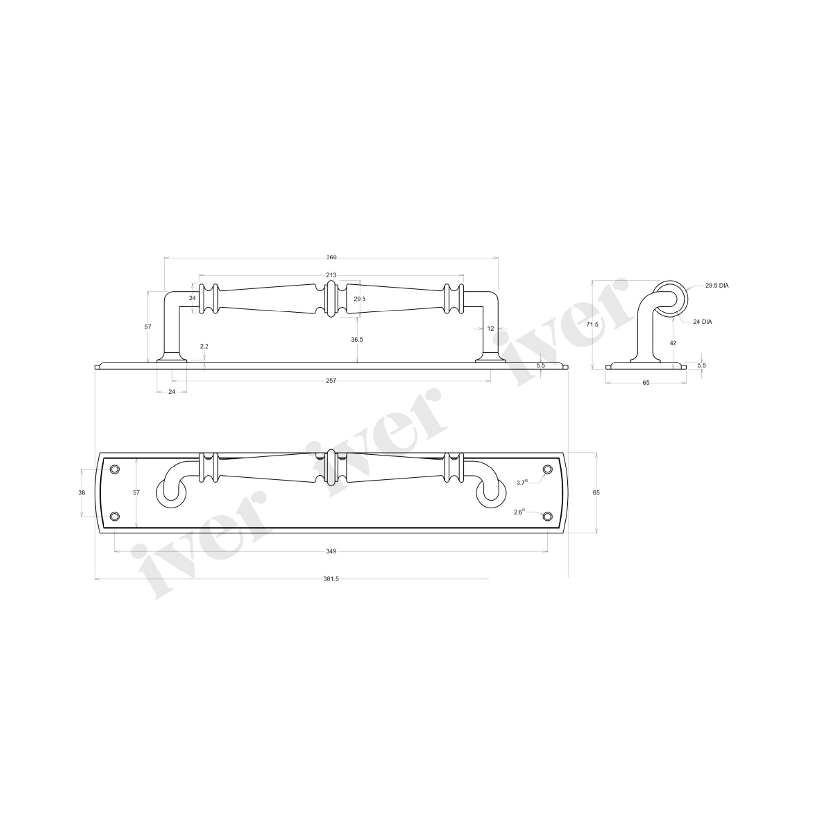 Iver Sarlat Door Pull Handle on Backplate 380mm x 65mm Polished Brass 9340 gallery detail image