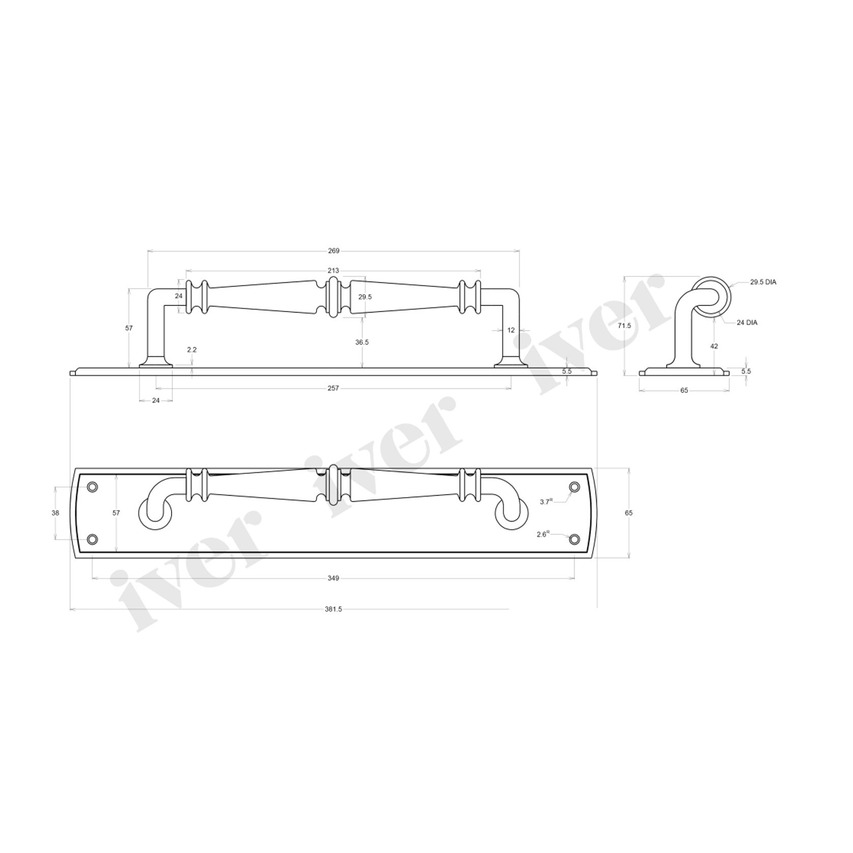 Iver Sarlat Door Pull Handle on Backplate Chrome Plate 380mm x 65mm 9344 gallery detail image