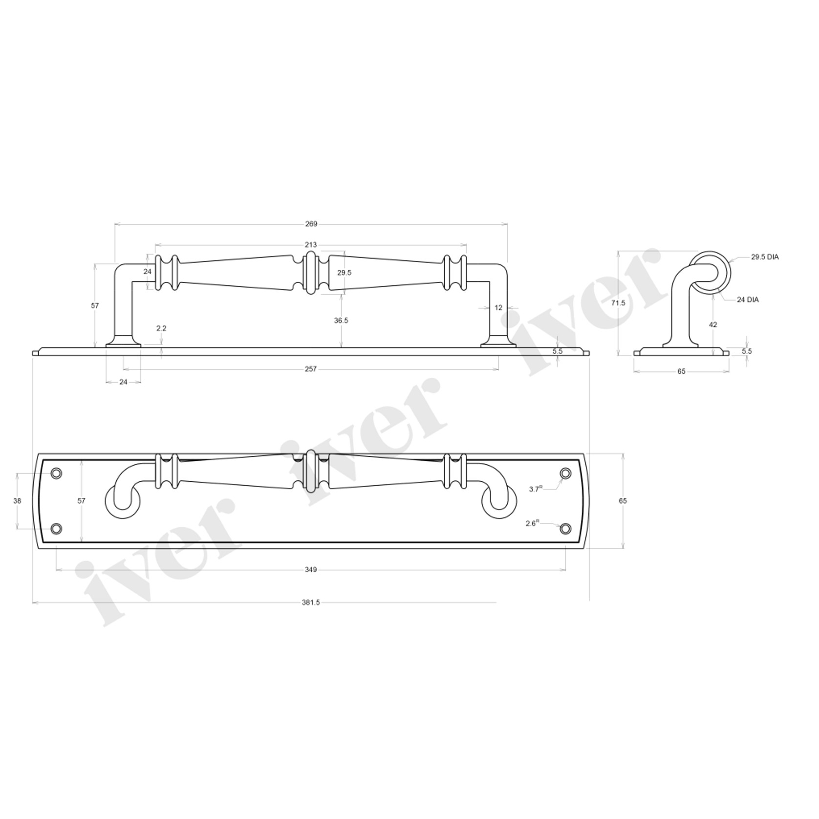 Iver Sarlat Door Pull Handle on Backplate Distressed Nickel 380mm x 65mm 9347 gallery detail image