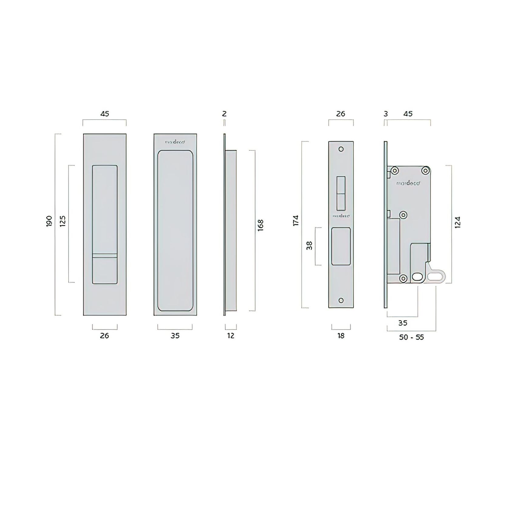 Mardeco 'M' Series Flush Pull Privacy Set - Available in Various Finishes gallery detail image