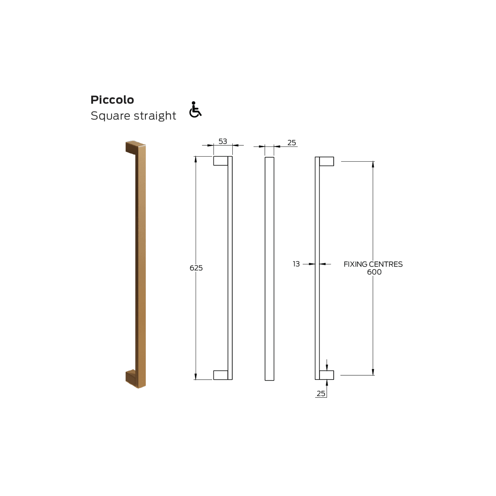 Legge 3800 Series Piccolo Brass Pull Handle gallery detail image