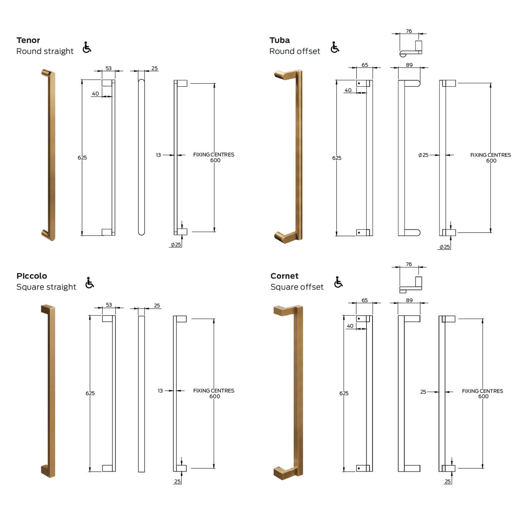 Legge 3800 Series Brass Pull Handles gallery detail image