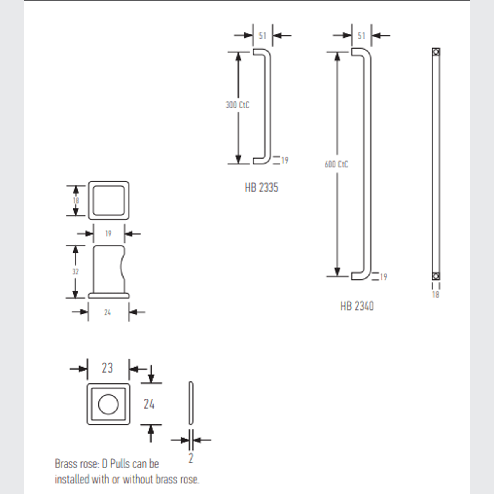HB2300 Series Square D Pull Handles gallery detail image