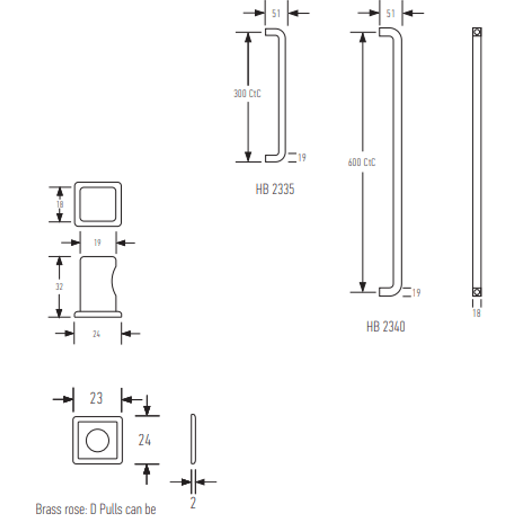 HB2300 Series Square D Pull Handles gallery detail image