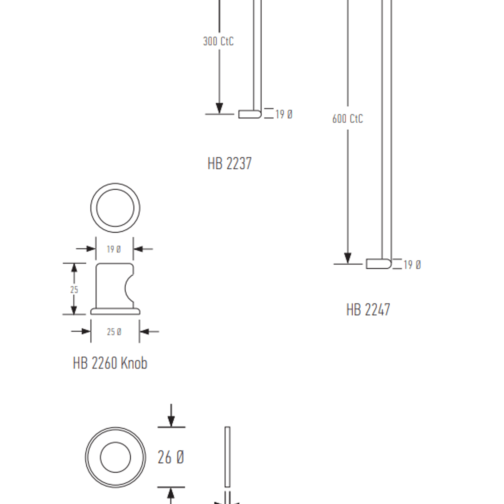 HB2237 300mm + HB2247 600mm Off-Set D Pull gallery detail image