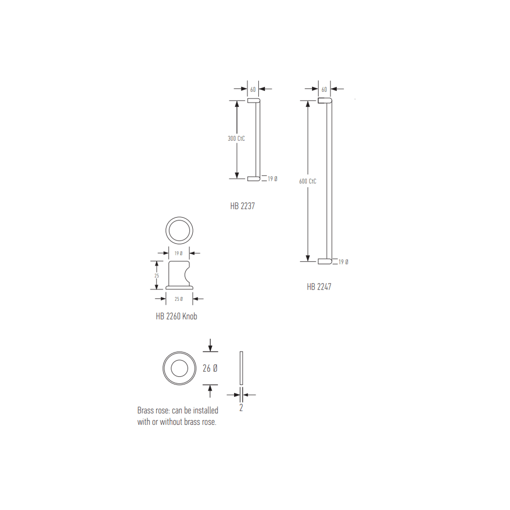 HB2237 300mm + HB2247 600mm Off-Set D Pull gallery detail image
