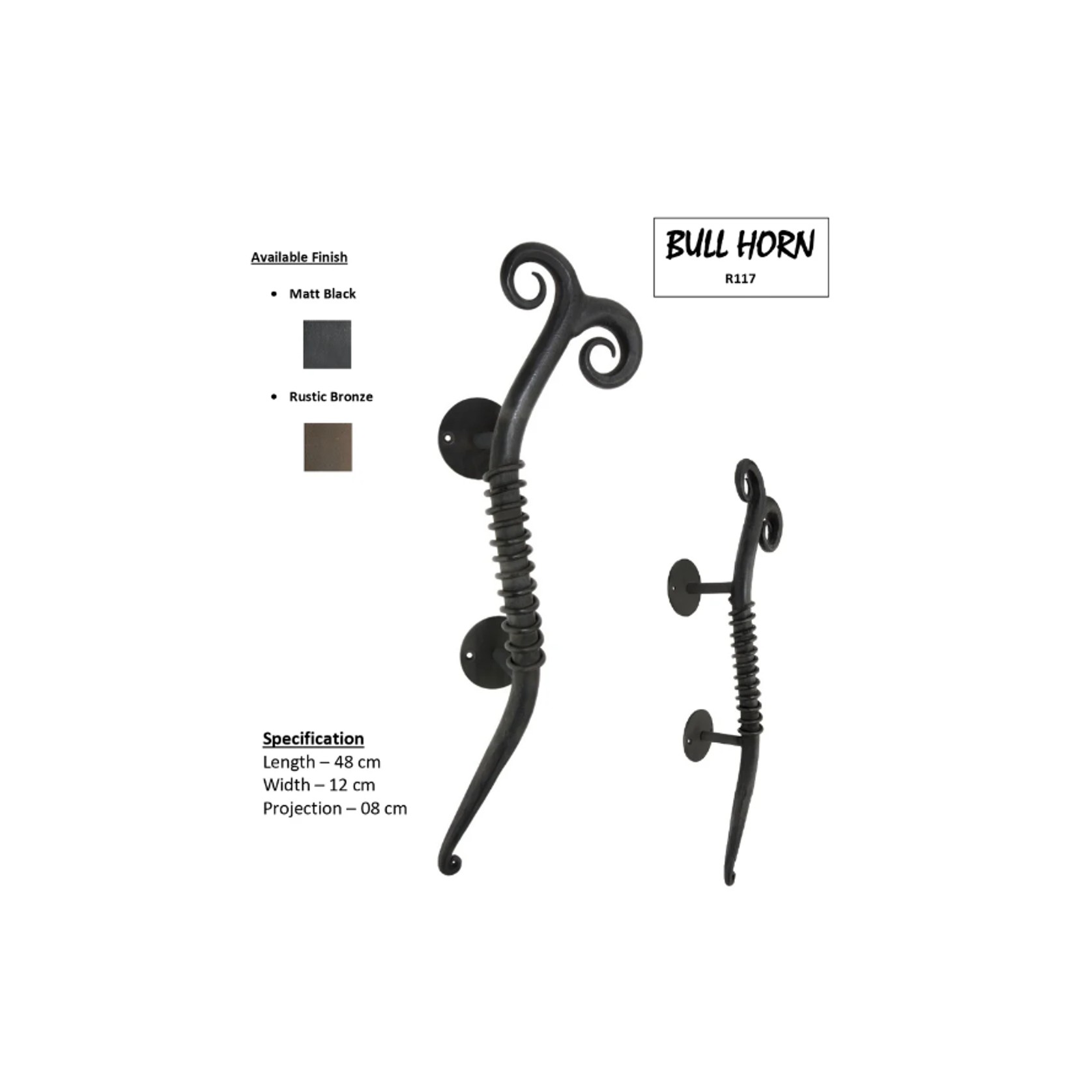 Bull Horn – Iron Door Pull Handle gallery detail image