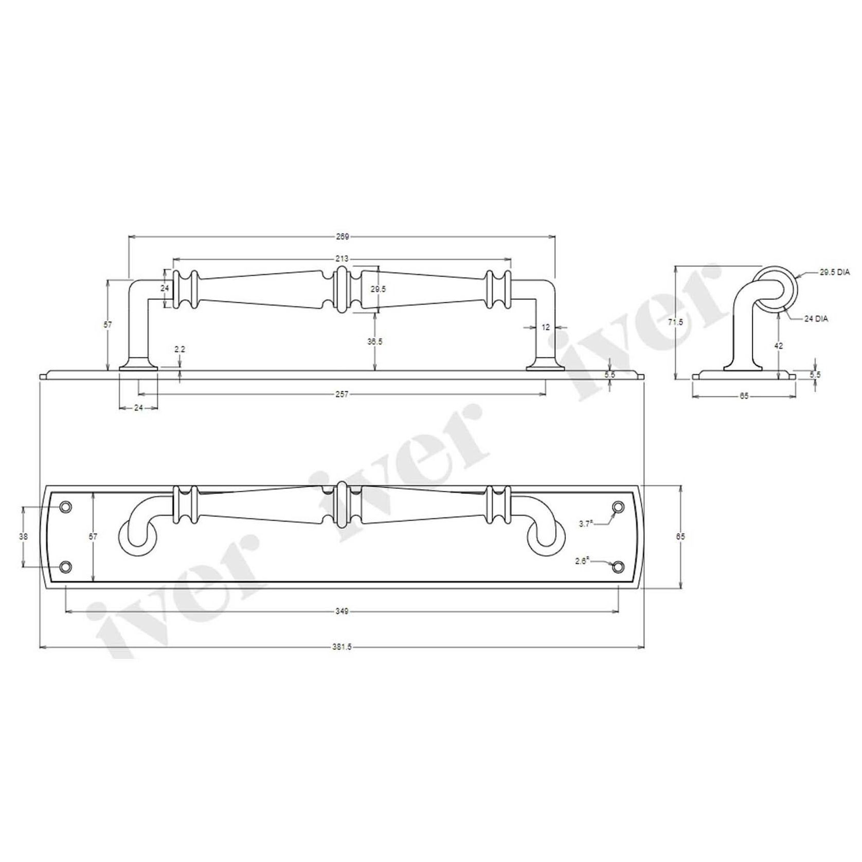 Iver Sarlat Door Pull Handle on Backplate 380mm x 65mm Brushed Brass 4501 gallery detail image