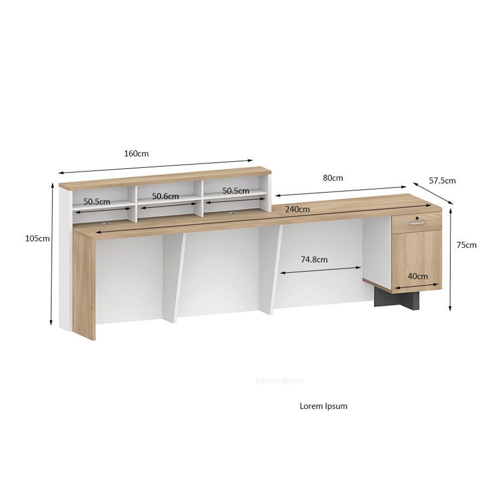HELMER Reception Desk 2.4M Right Panel - Oak & White gallery detail image