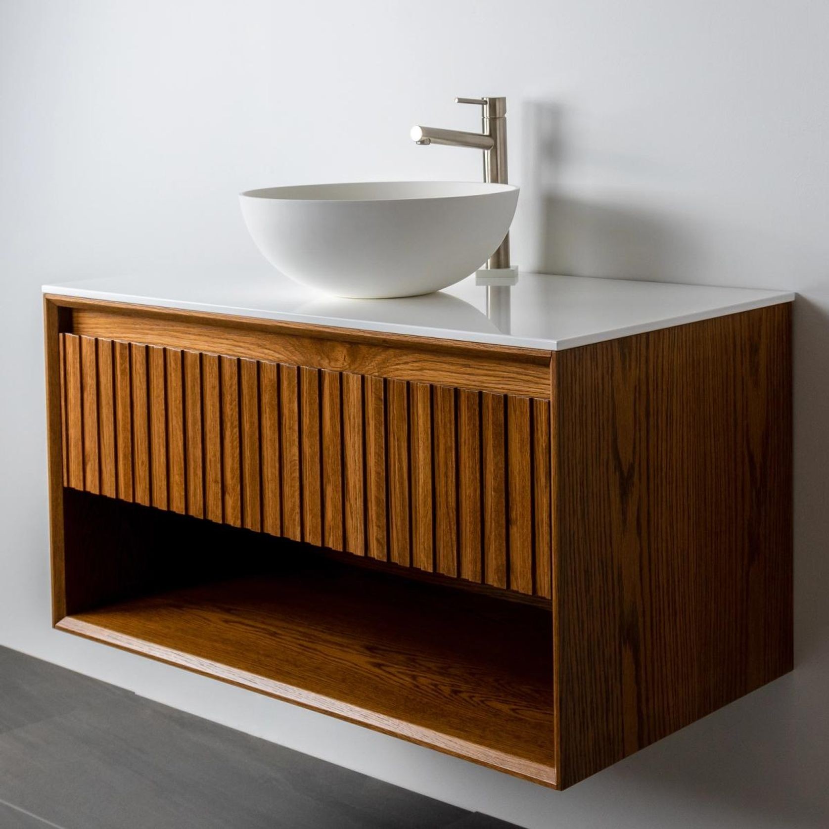 PLATO LARGO 1200 SINGLE DRAWER OPEN SHELF WALL HUNG VANITY RANGE gallery detail image