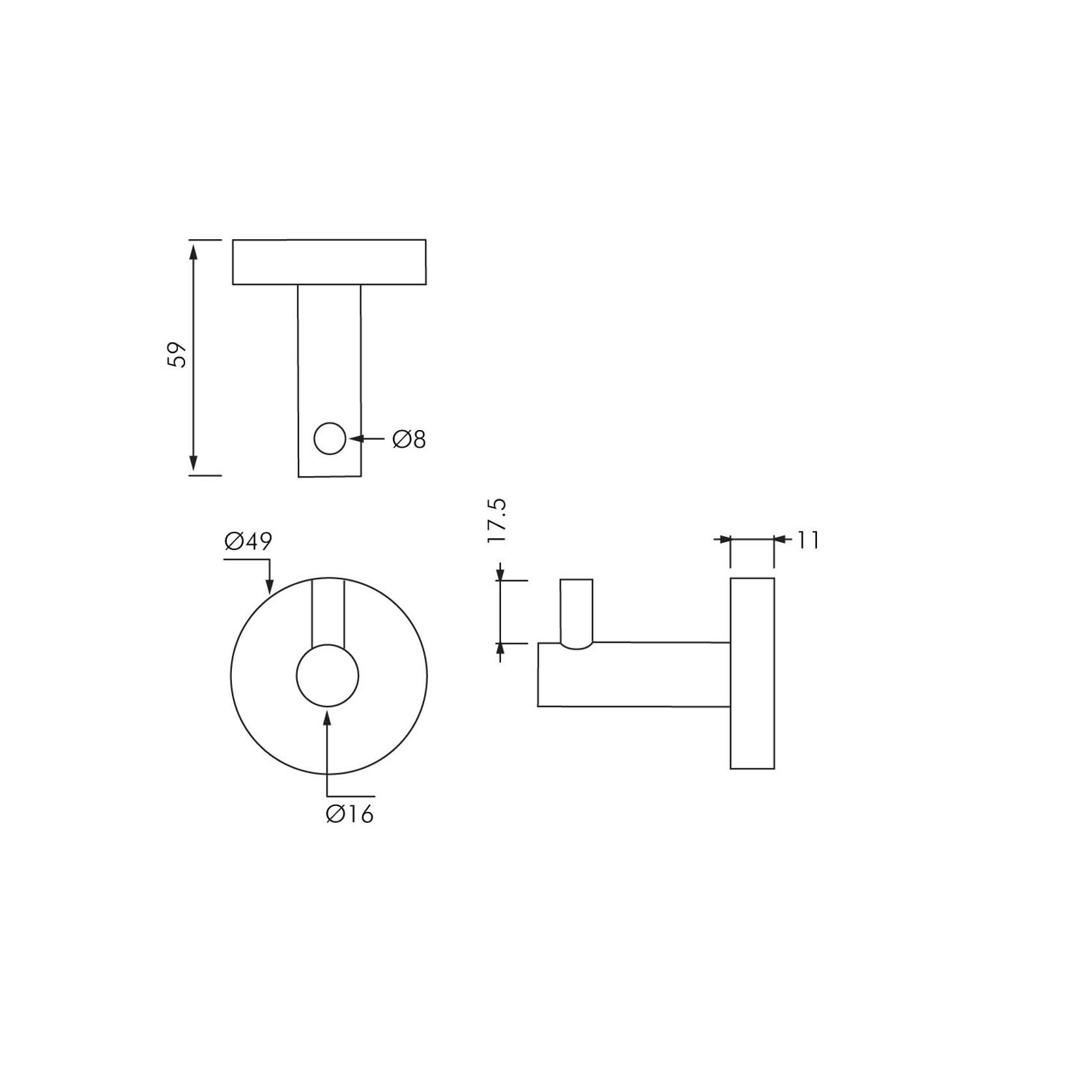 Single Stainless Steel Robe Hook gallery detail image