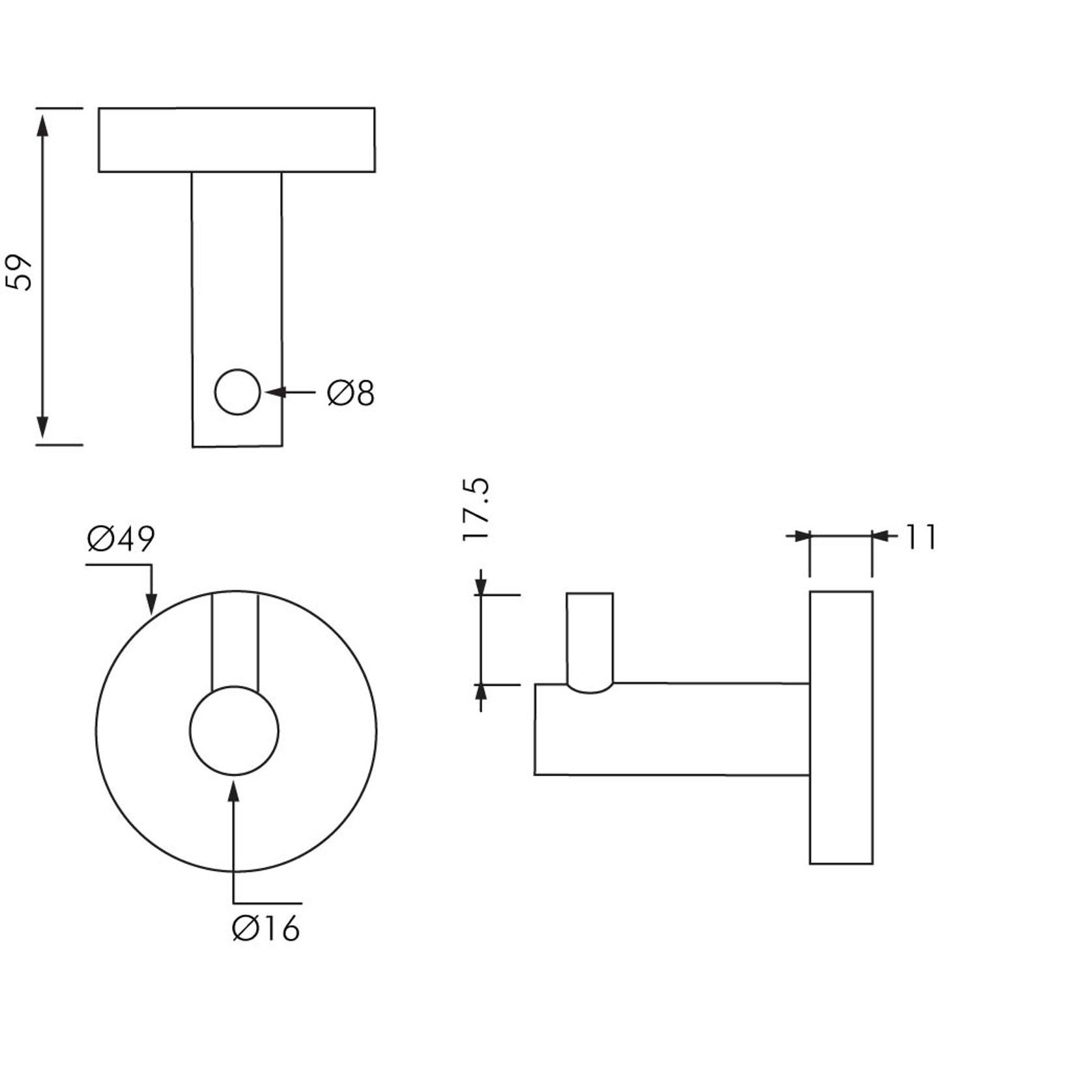 Single Stainless Steel Robe Hook gallery detail image