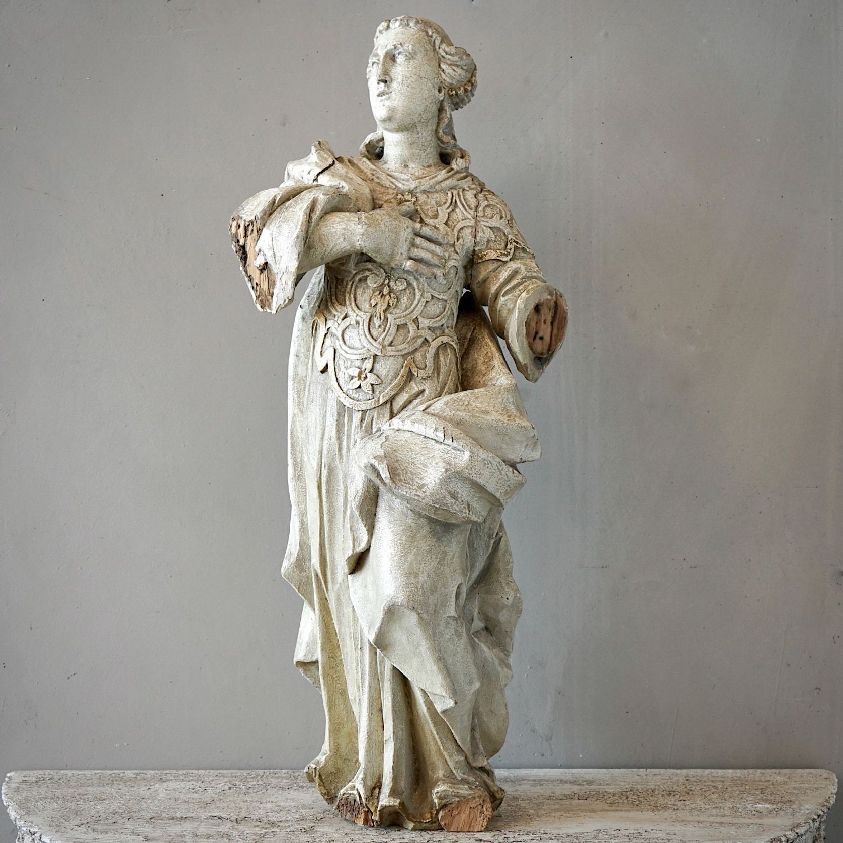 Antique French Carved Statue of a Saint gallery detail image