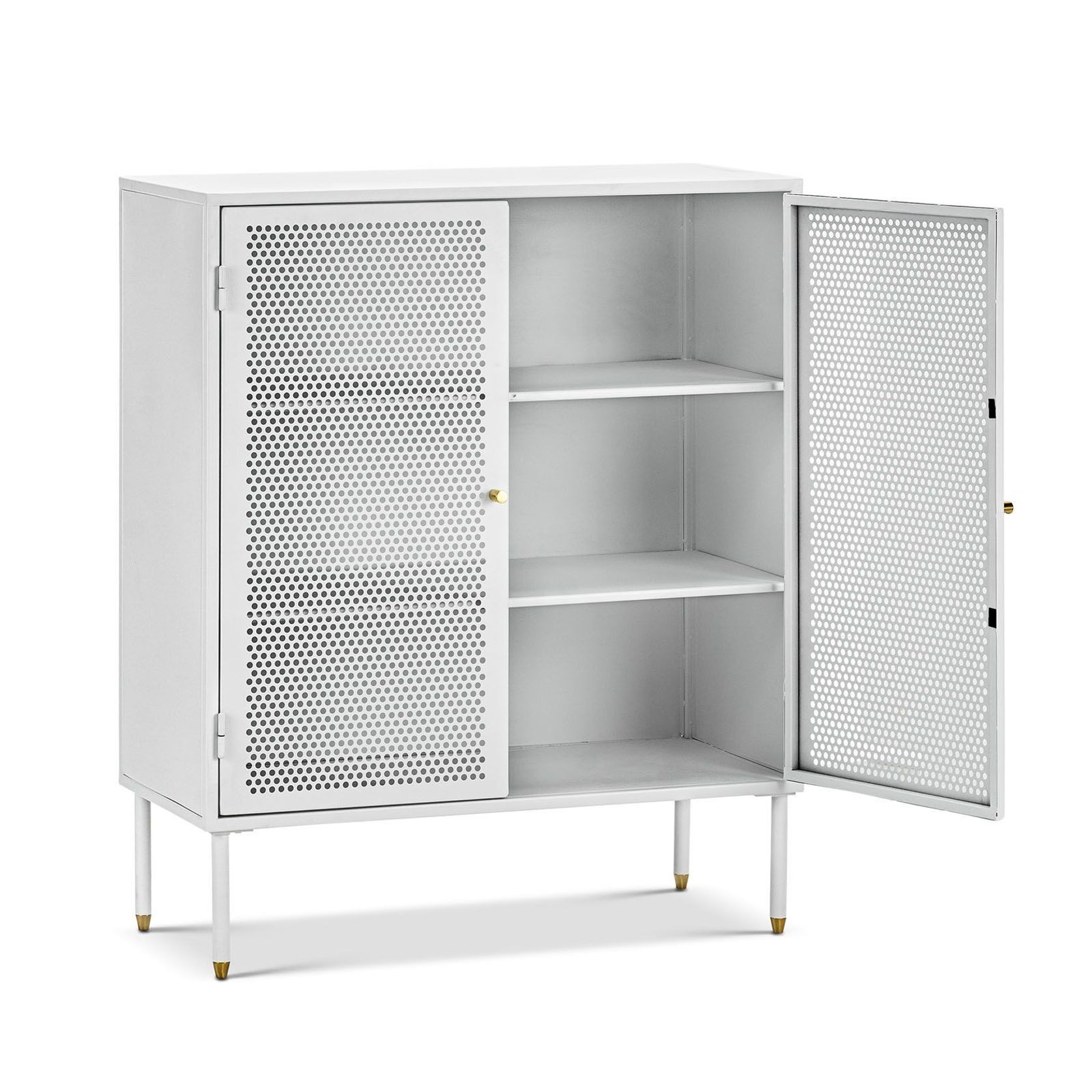 Mesh 2 Door Low Storage Cabinet | Matte White gallery detail image