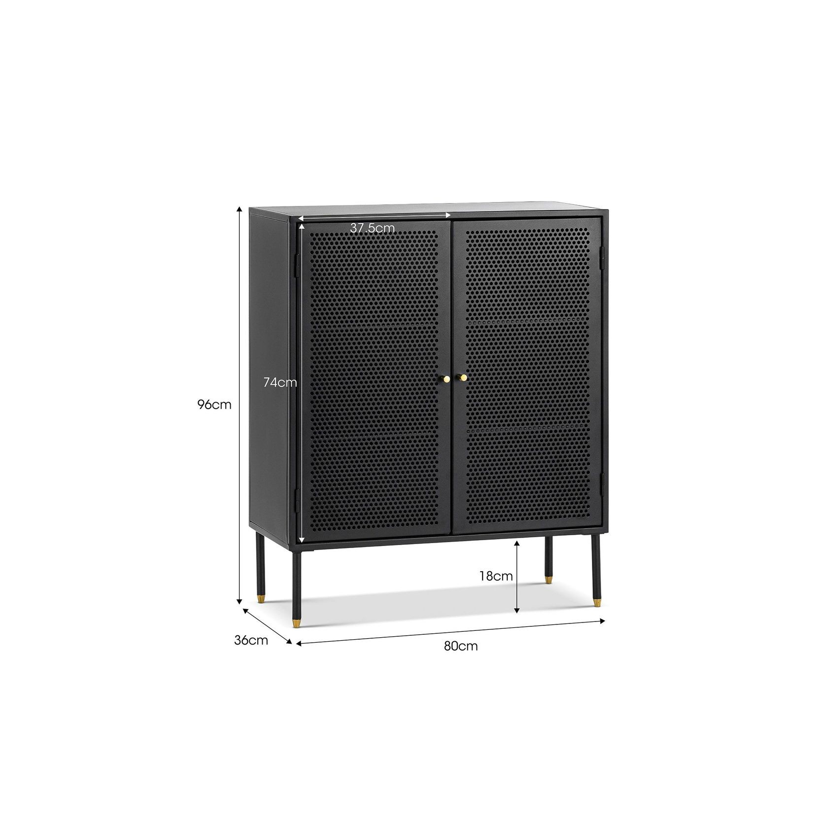 Mesh 2 Door Low Storage Cabinet | Matte Black gallery detail image
