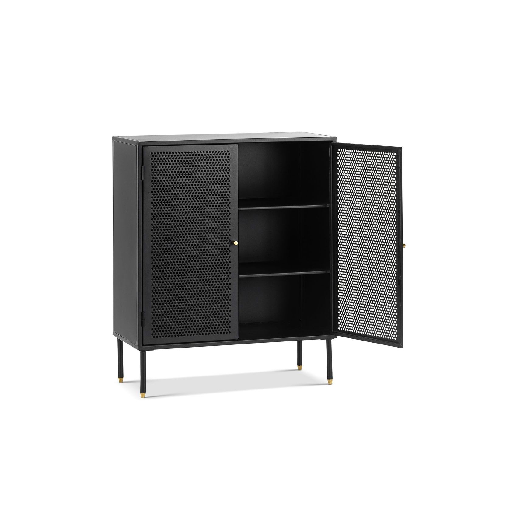 Mesh 2 Door Low Storage Cabinet | Matte Black gallery detail image