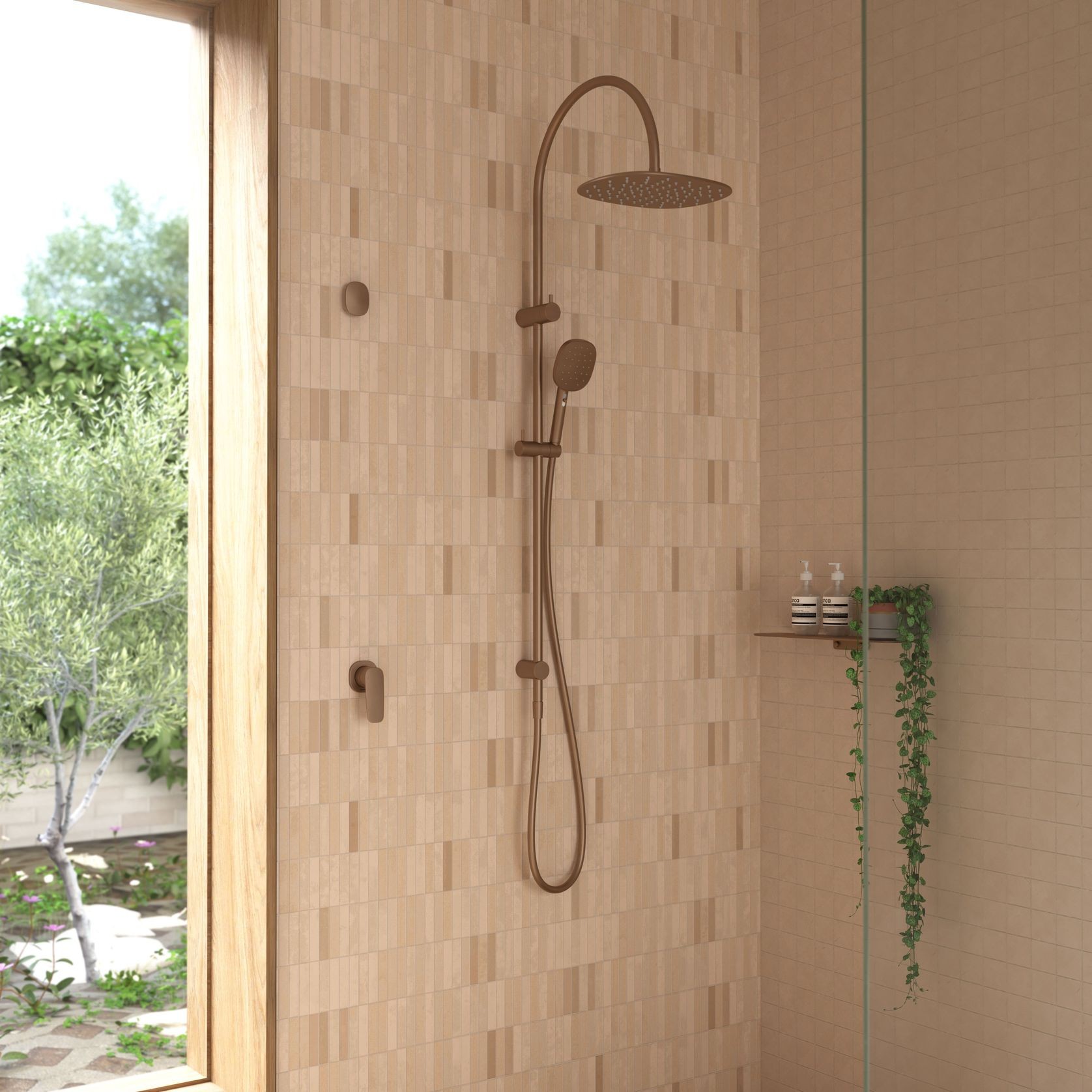 Contura II Rail Shower with Overhead  | Brushed Bronze gallery detail image