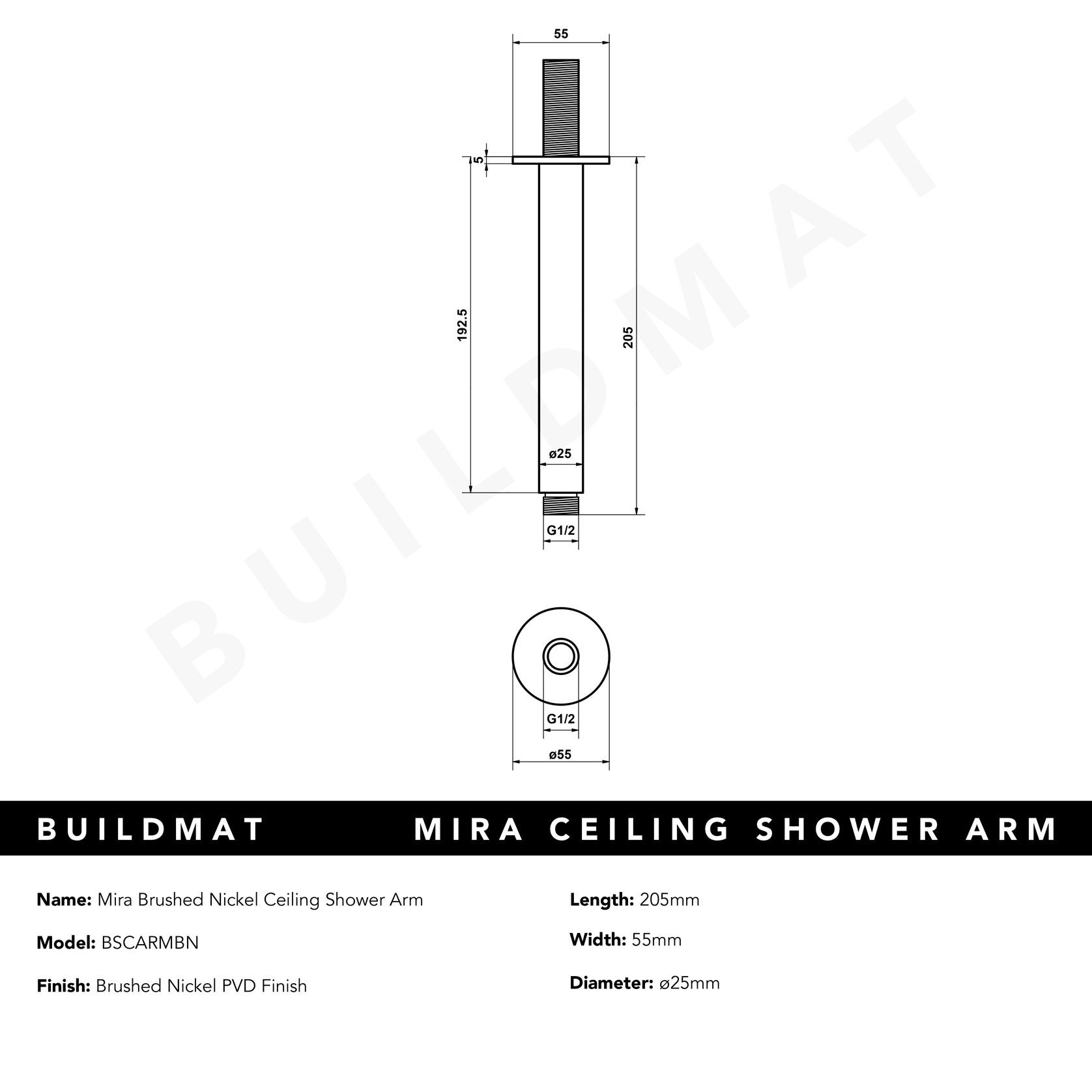 Mira Brushed Nickel Ceiling Shower Arm gallery detail image