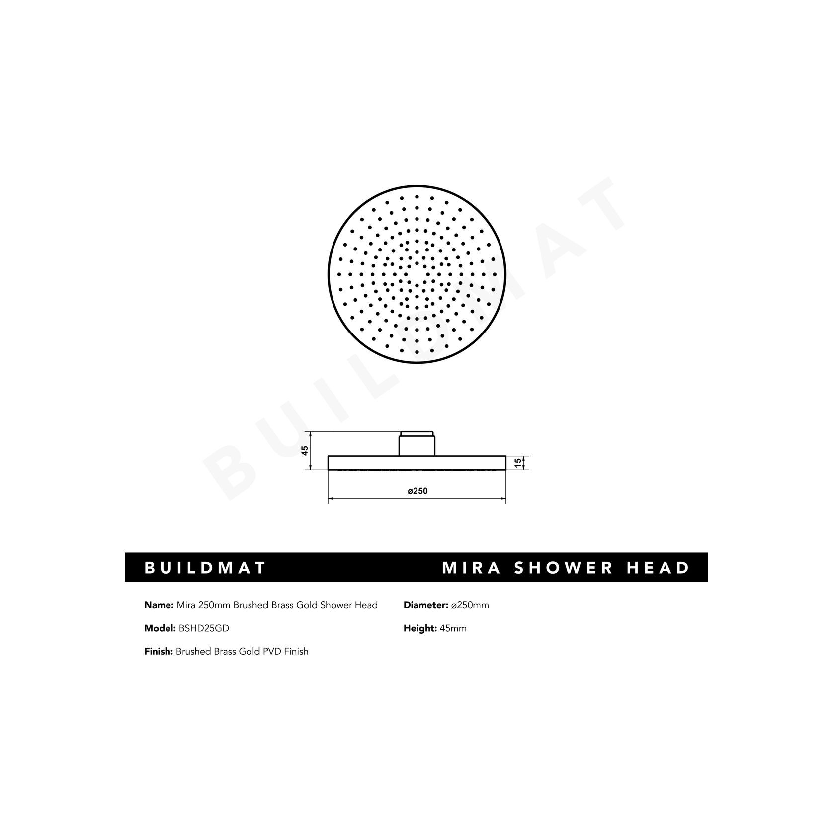 Mira 250mm Brushed Brass Gold Shower Head gallery detail image