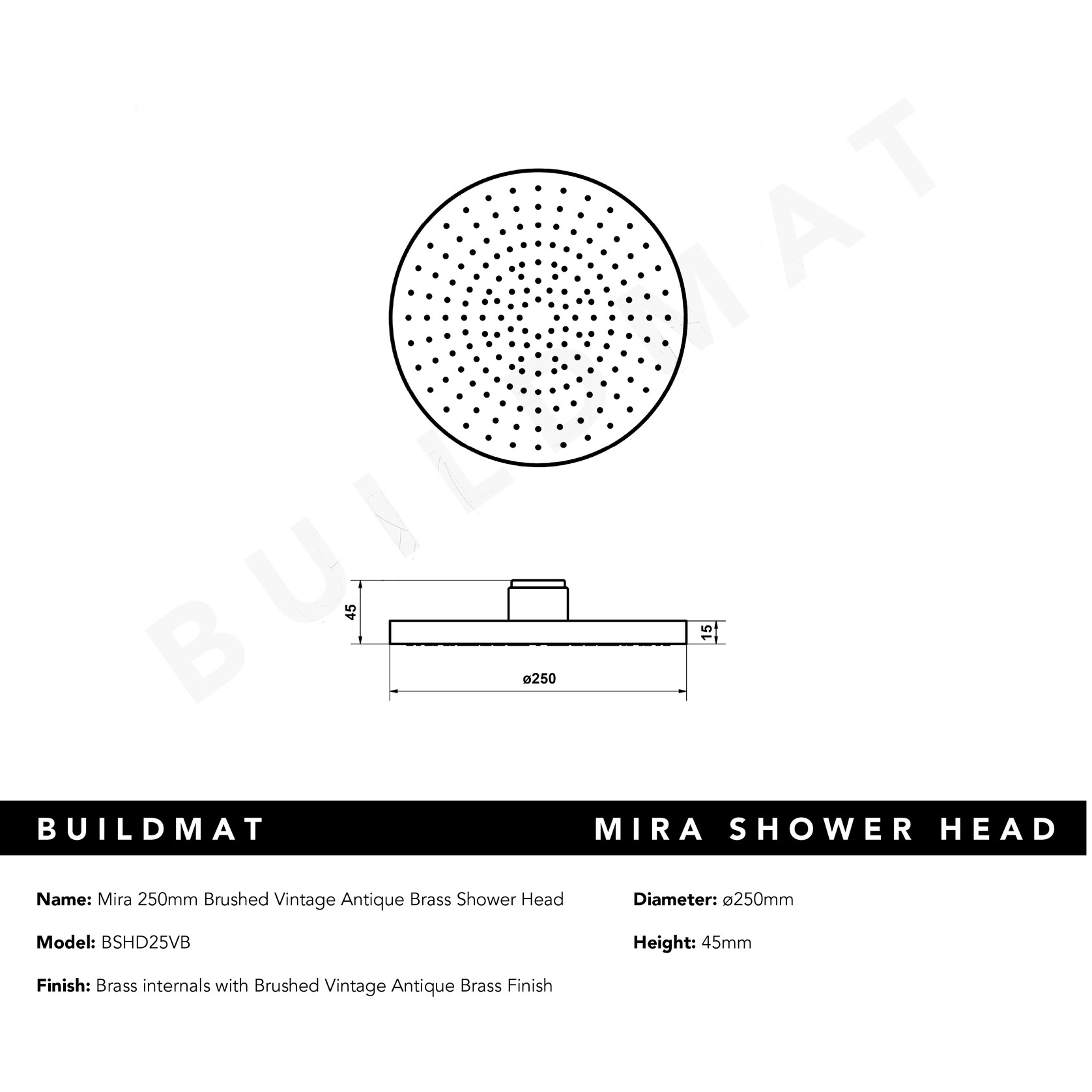 Mira 250mm Brushed Vintage Antique Brass Shower Head gallery detail image