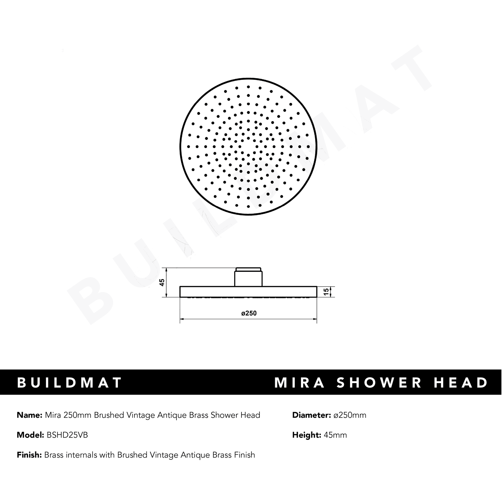 Mira 250mm Brushed Vintage Antique Brass Shower Head gallery detail image