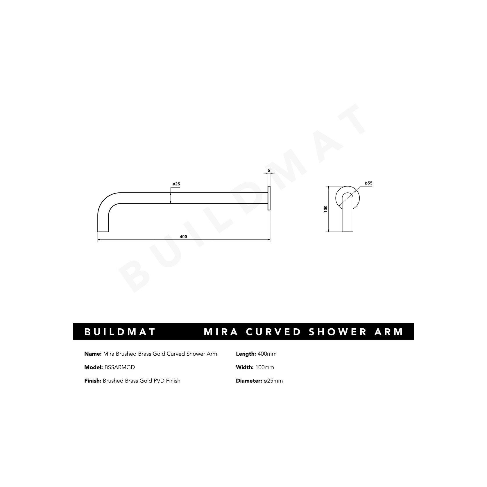 Mira Brushed Brass Gold Curved Shower Arm gallery detail image