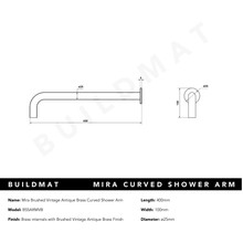 Mira Brushed Vintage Antique Brass Curved Shower Arm gallery detail image