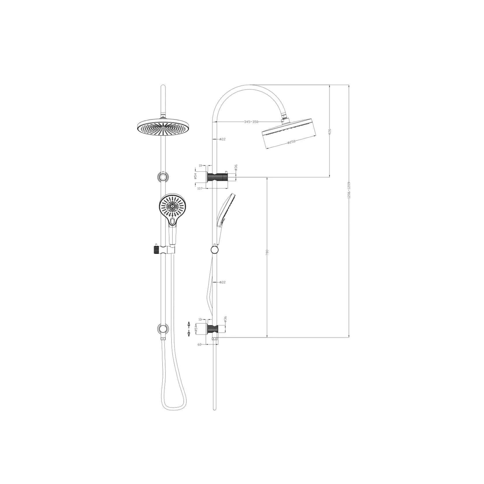Mica Fluted Gooseneck Shower Rail gallery detail image
