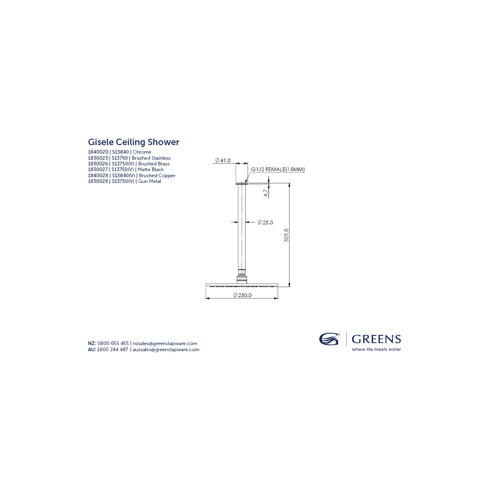 Gisele Ceiling Shower Head gallery detail image