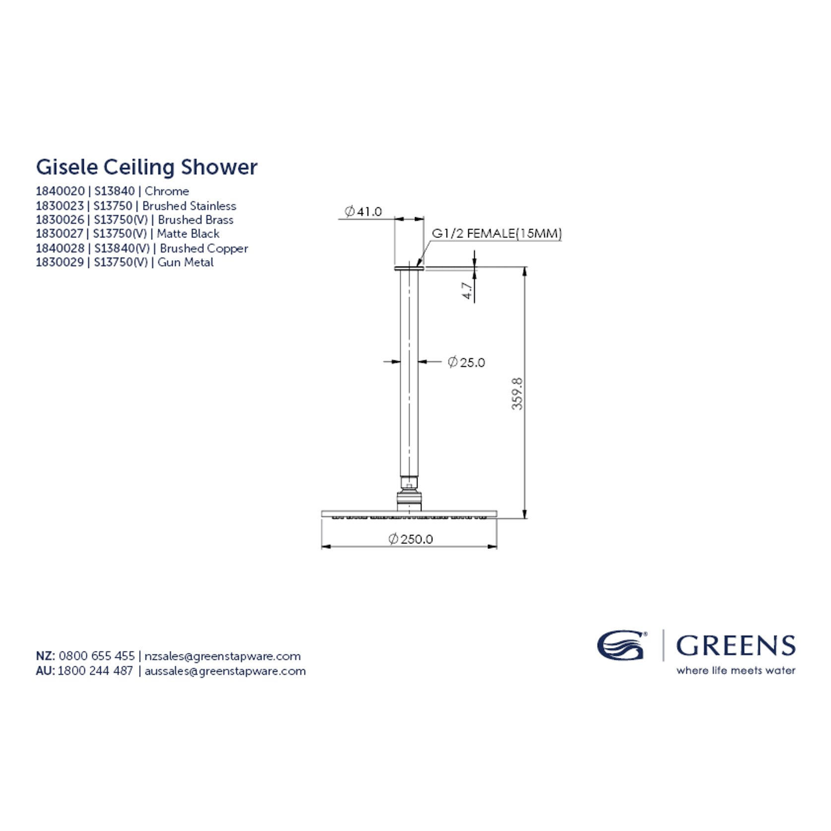 Gisele Ceiling Shower Head gallery detail image