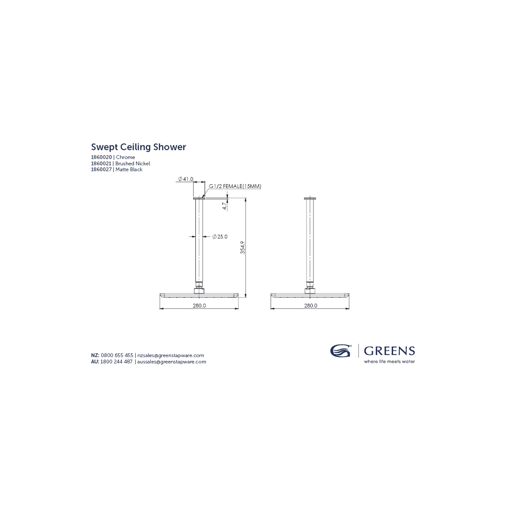 Swept Overhead Ceiling Shower gallery detail image