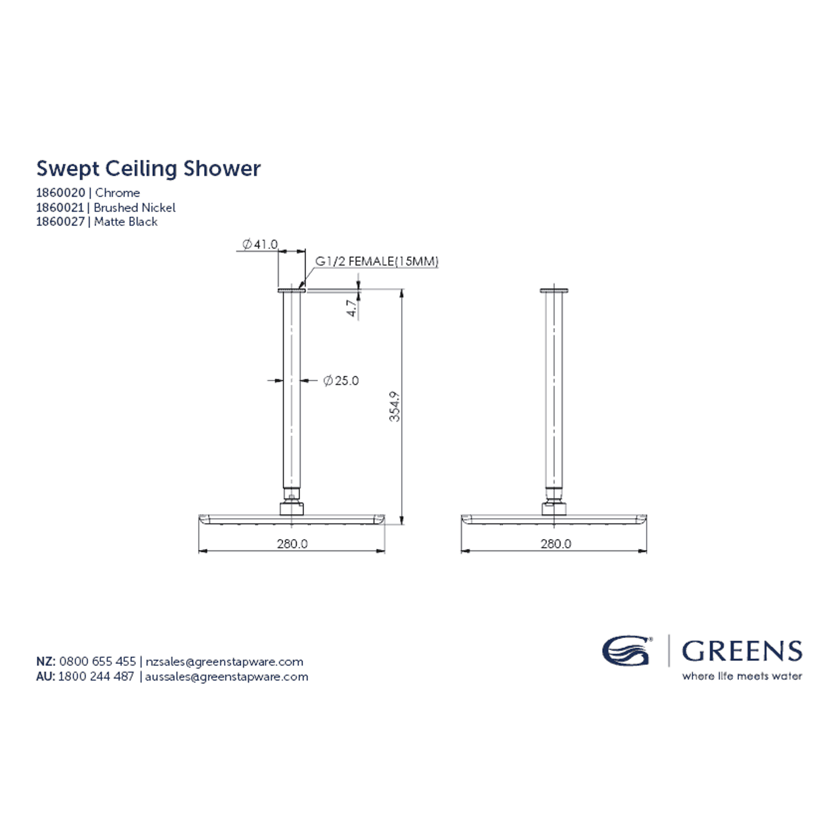 Swept Overhead Ceiling Shower gallery detail image