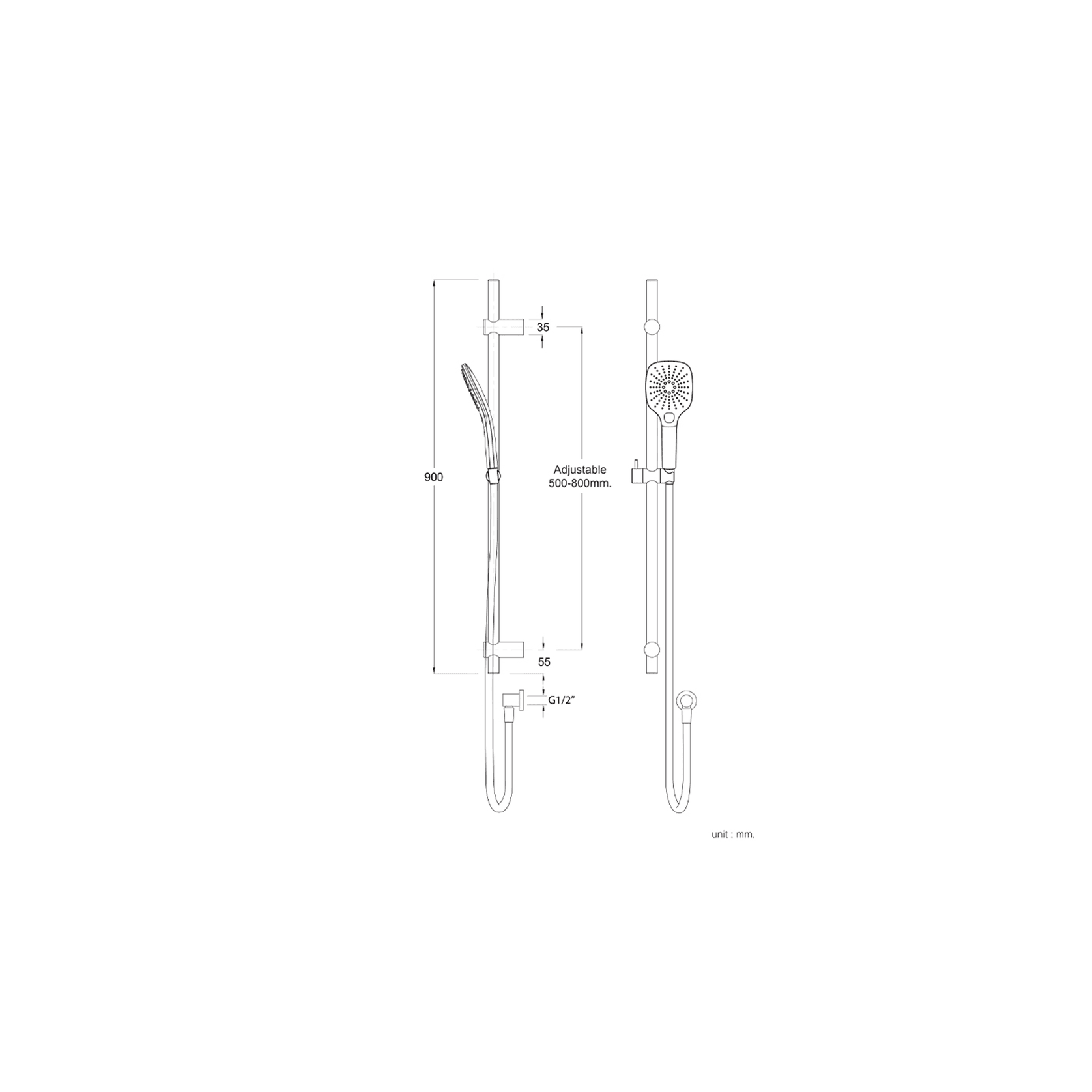 Splash Plus Square Slide Shower 3 Function gallery detail image