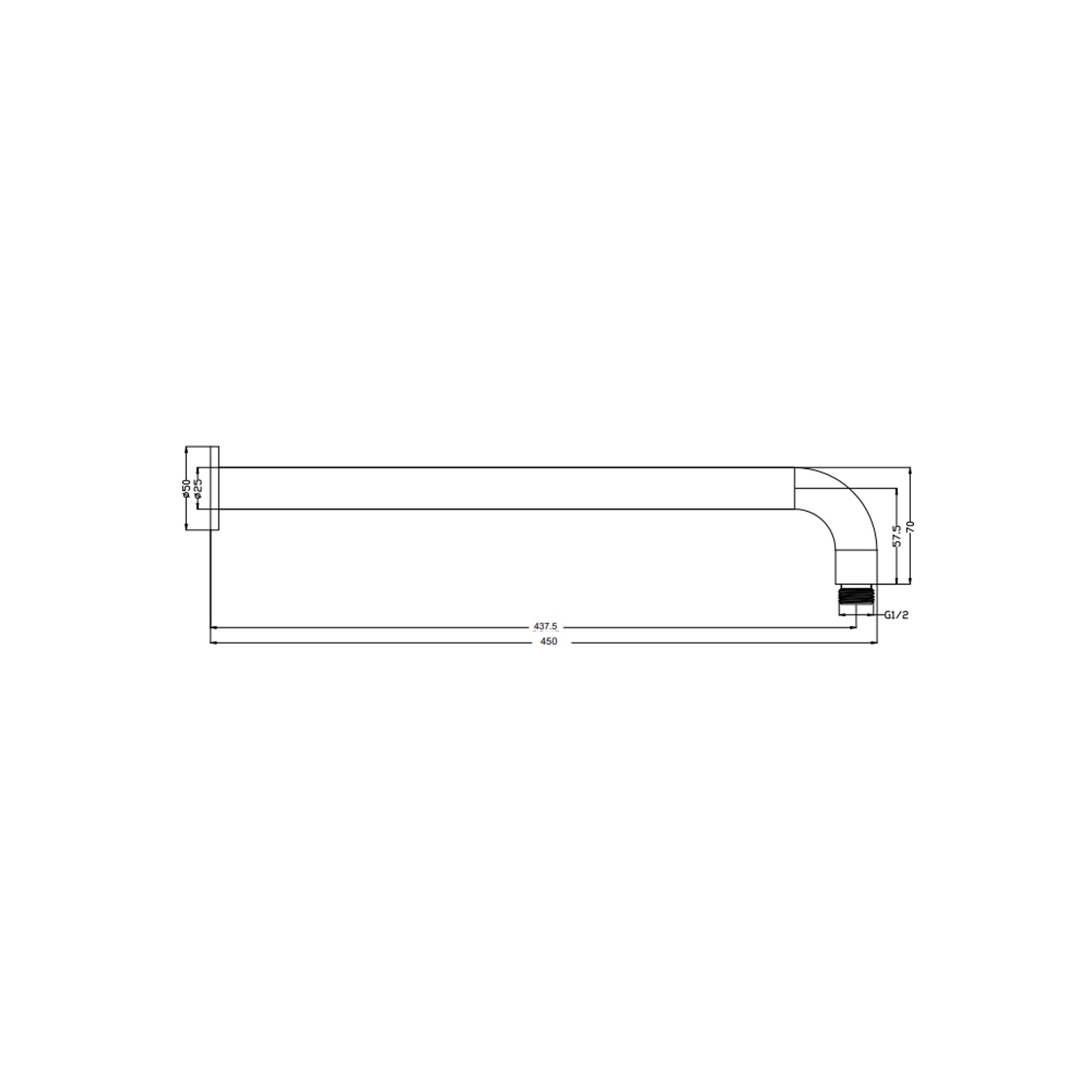 Mica Wall Shower Arm | 450mm | Curved gallery detail image