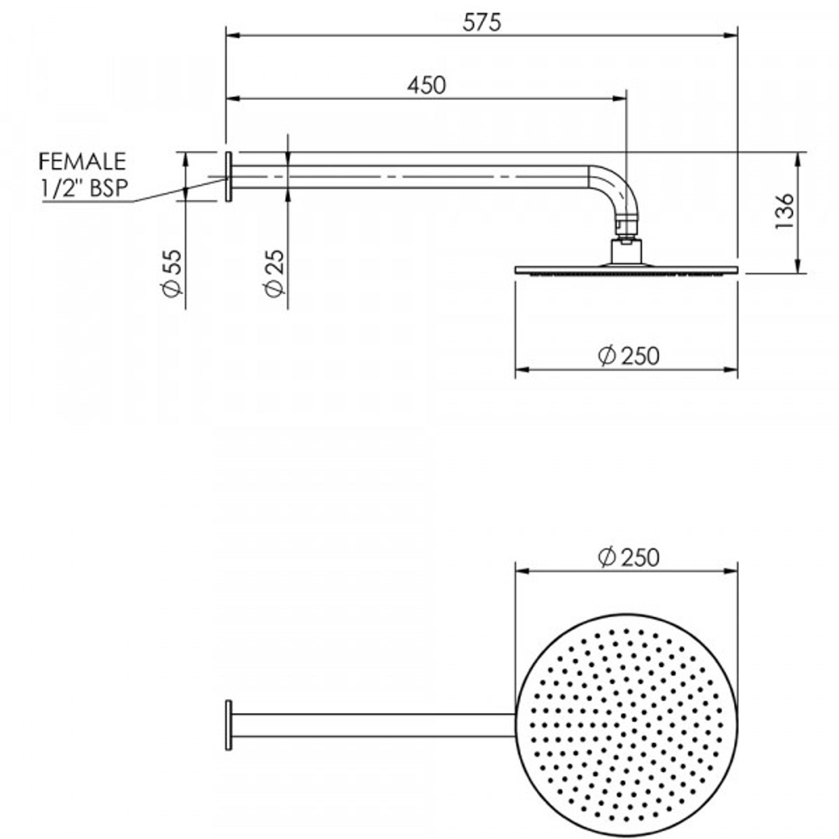 Tate Rain Head Wall Mounted (450mm) ArchiPro NZ