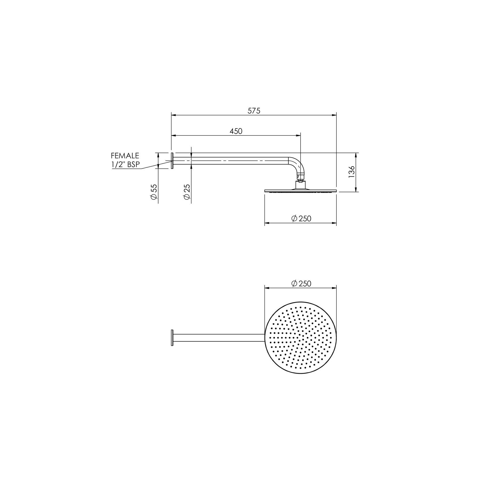 Tate Rain Head Wall Mounted (450mm) gallery detail image