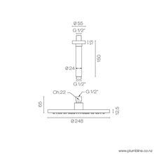 Buddy 250mm Ceiling Mount Rainhead With 150mm Arm gallery detail image