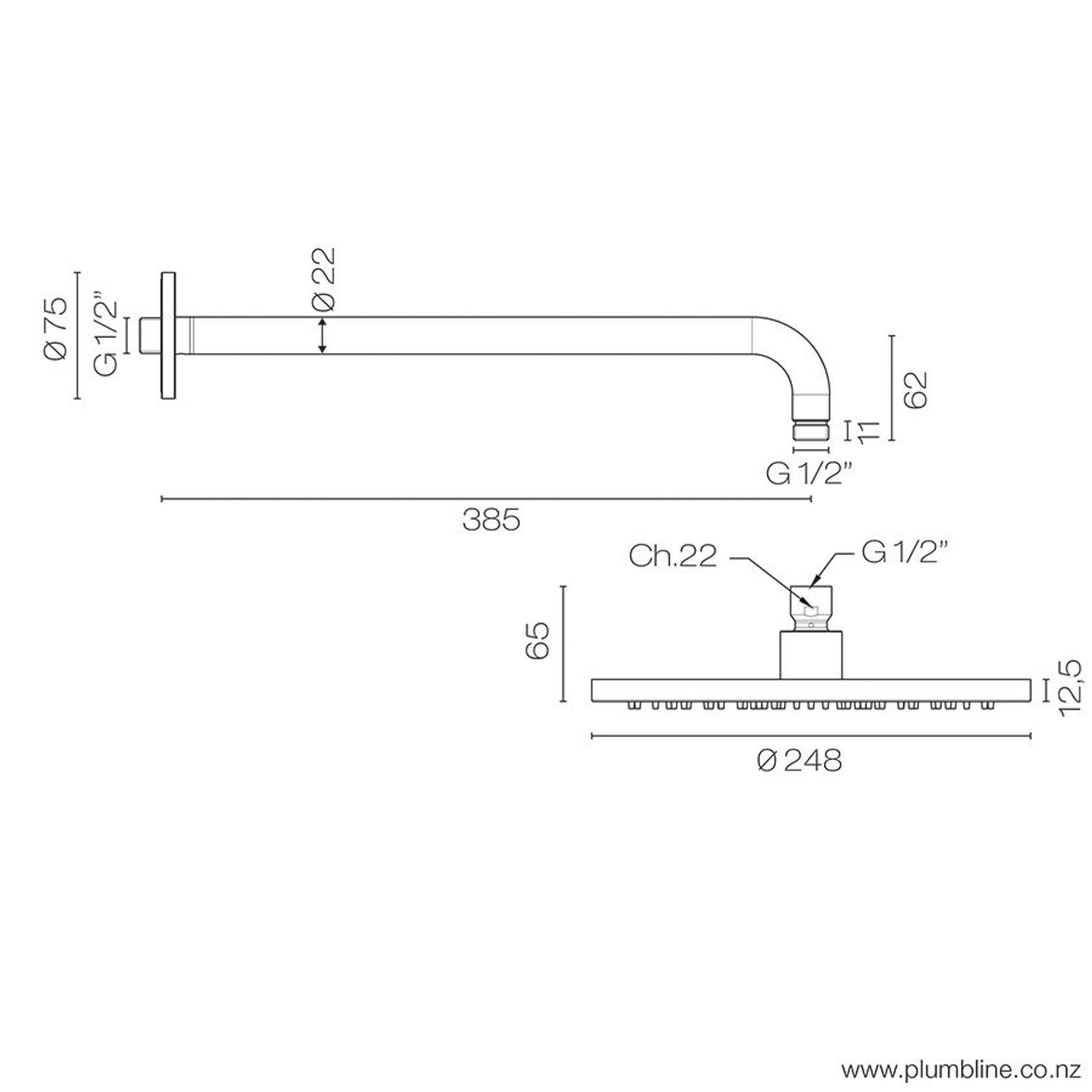 Buddy 250mm Wall Mount Rainhead gallery detail image