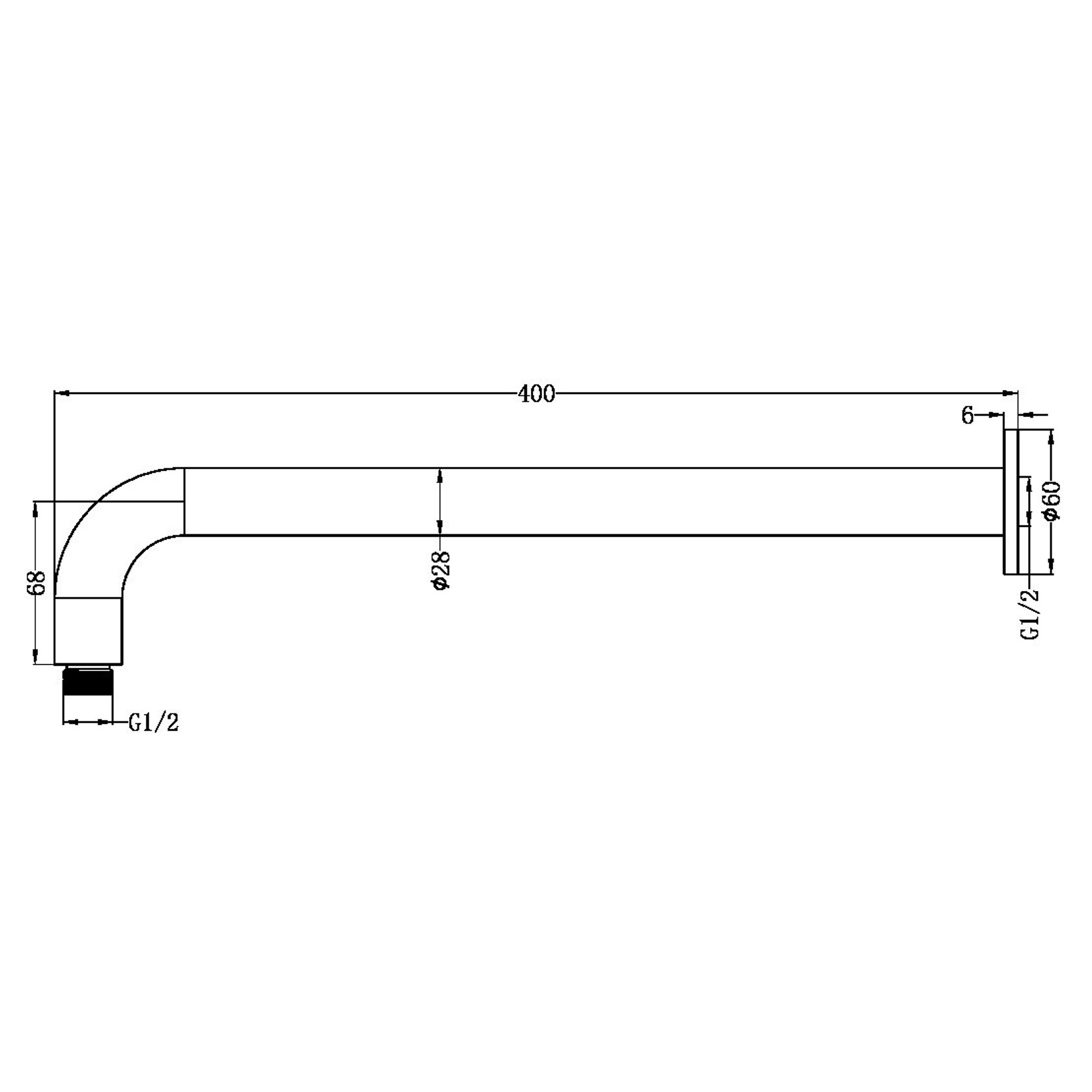 Zen SS316L Round Shower Arm 400mm Length | Brushed Nickel gallery detail image