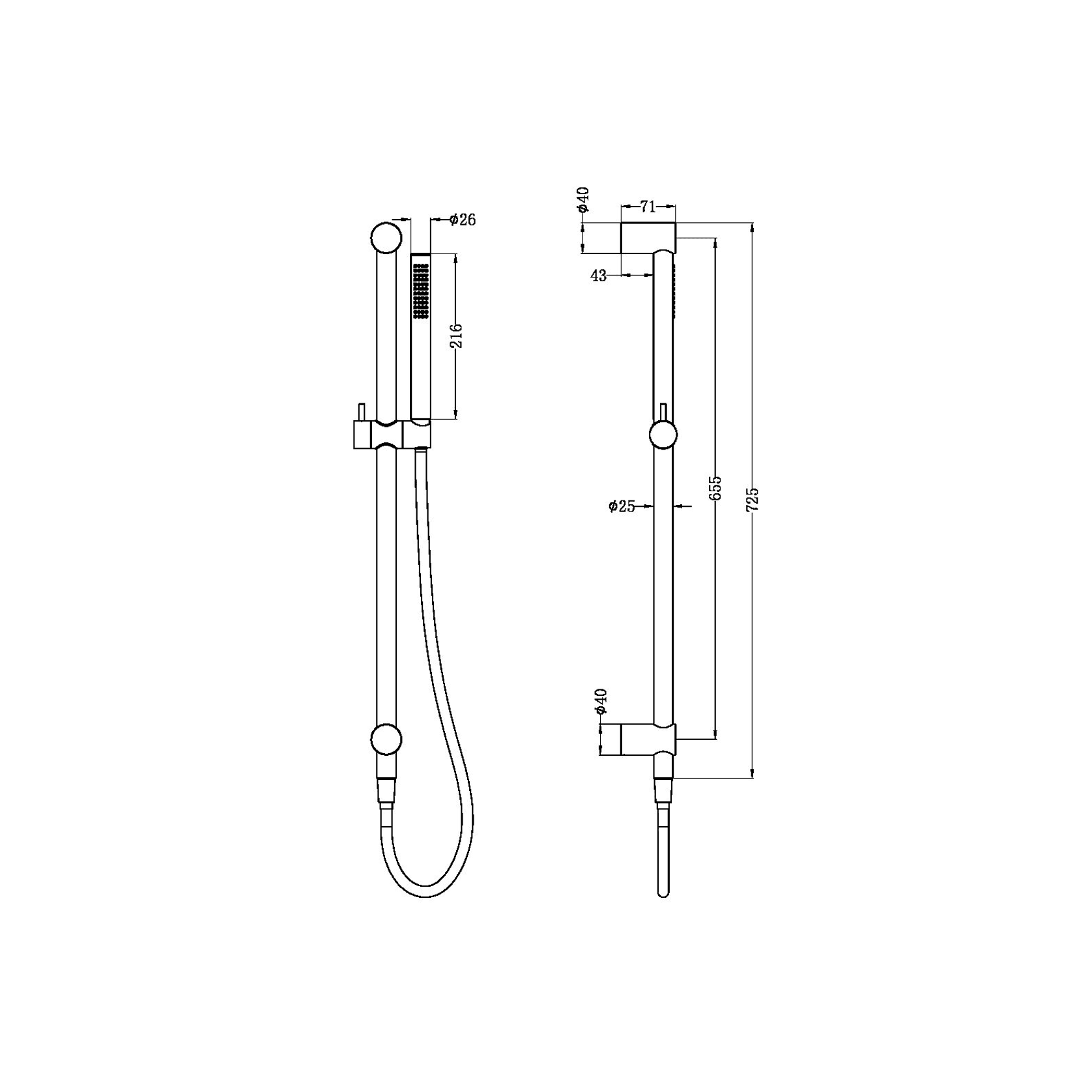 Zen SS316L Shower Rail & Outdoor Shower Hose | Brushed Bronze gallery detail image