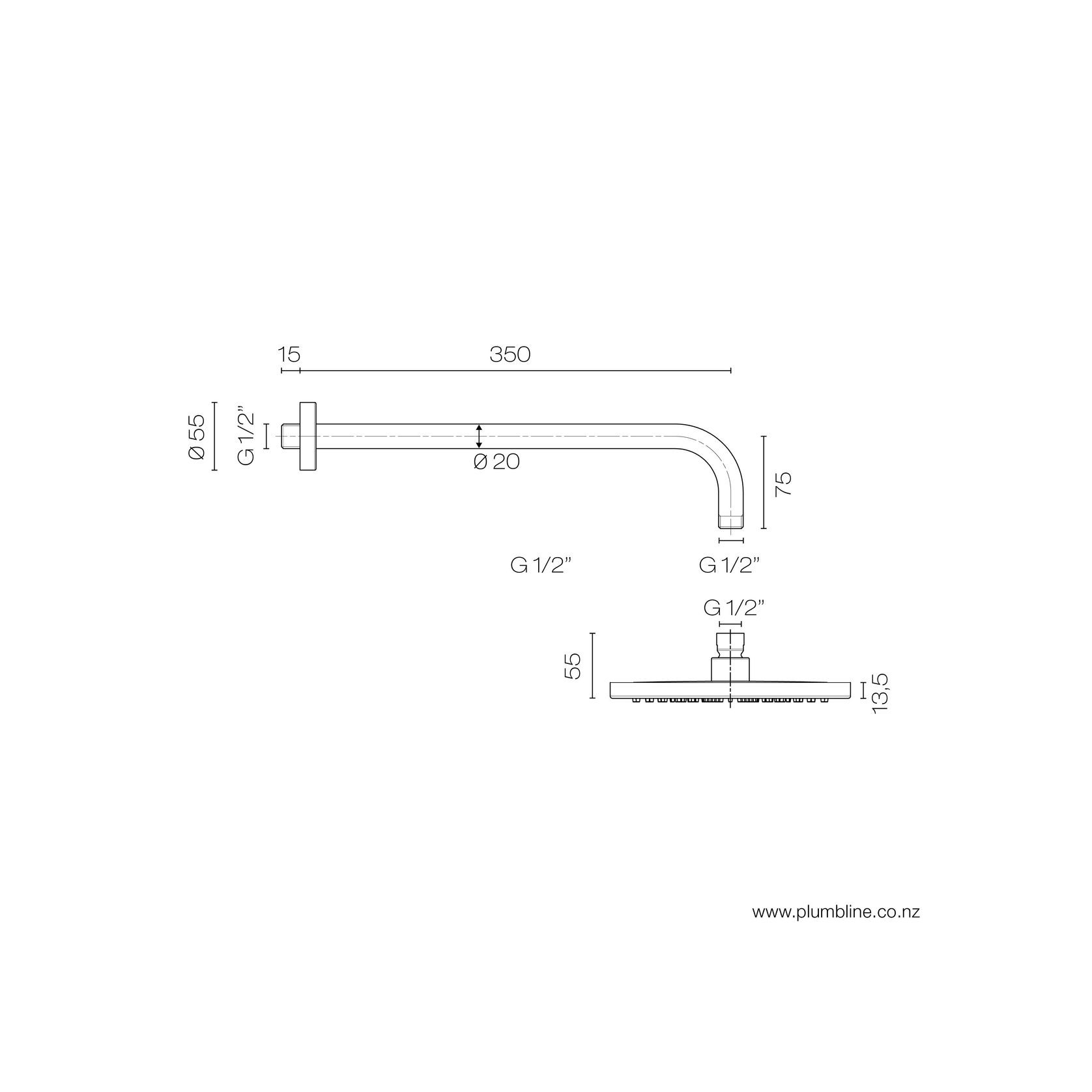 Luxe 200mm Wall Mount Rainhead gallery detail image