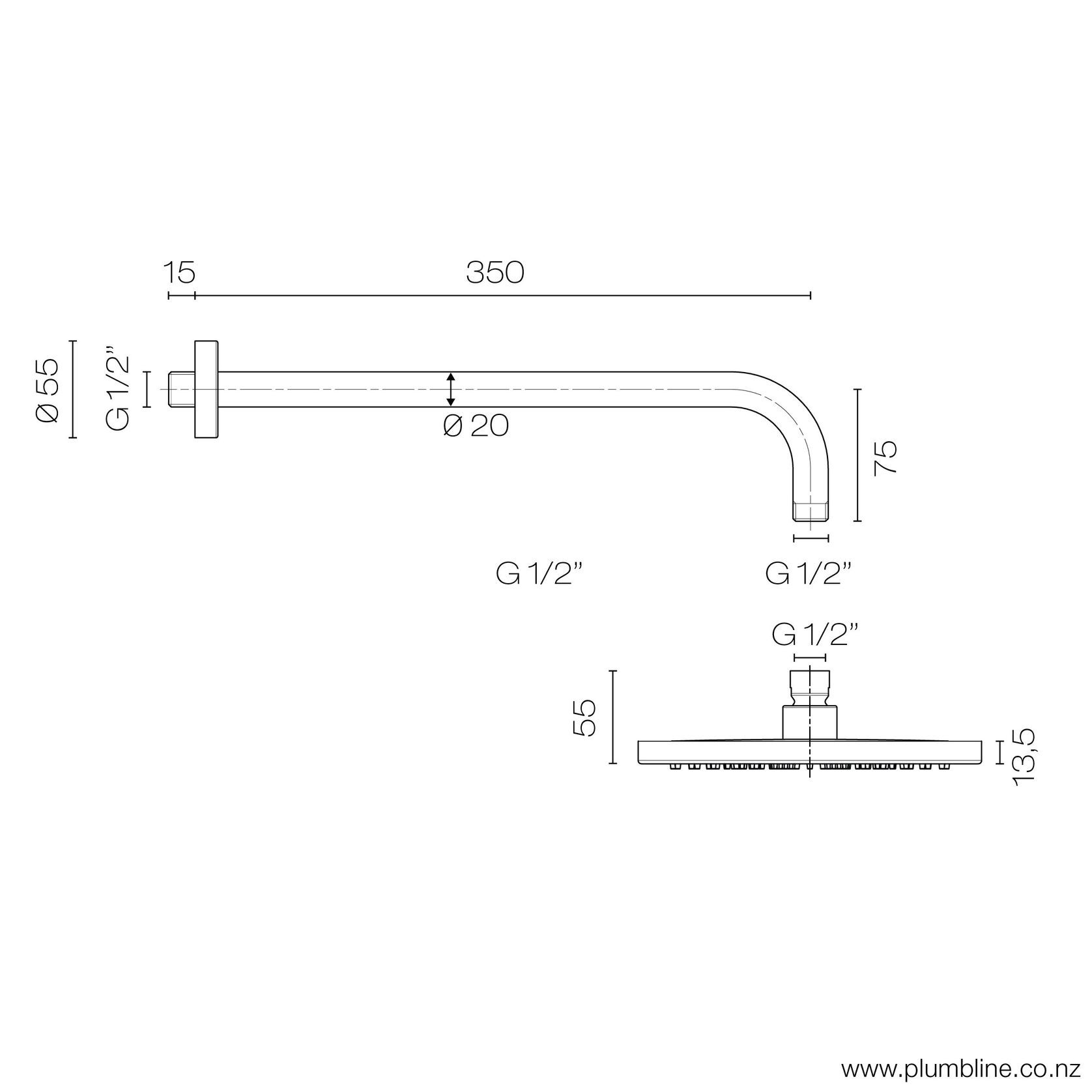 Luxe 200mm Wall Mount Rainhead gallery detail image
