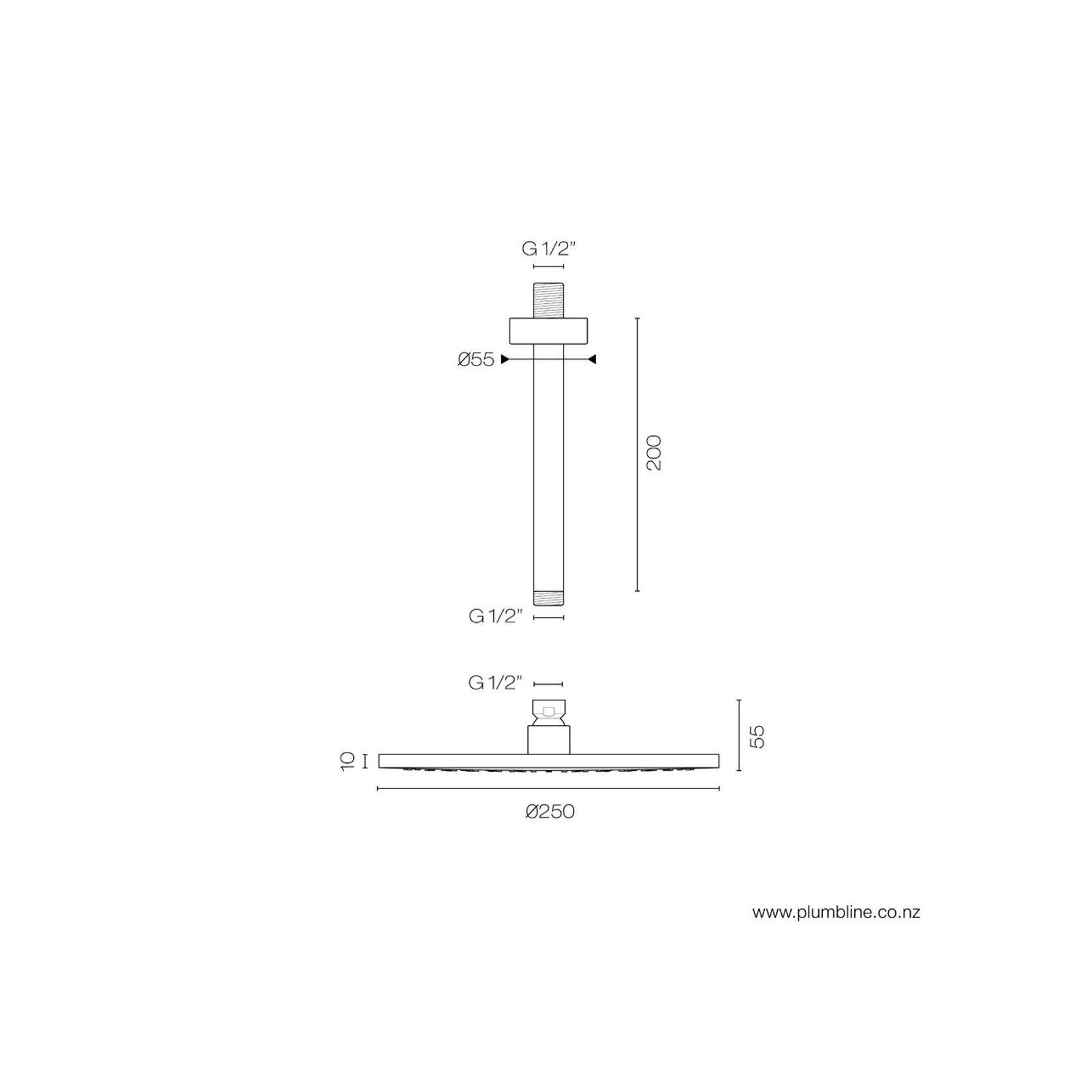 Tube Ceiling Mount Rainhead 250mm gallery detail image