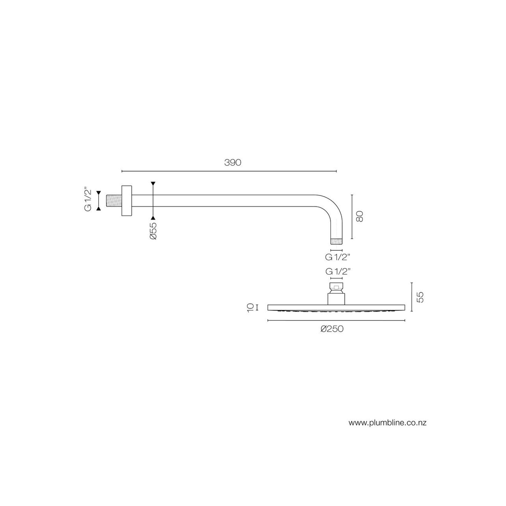 Tube Wall Mount Rainhead 250mm gallery detail image