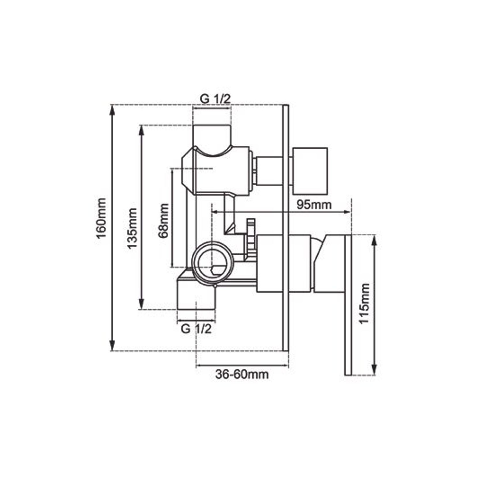 Lucid Pin Wall Mixer with Diverter Brushed Brass gallery detail image