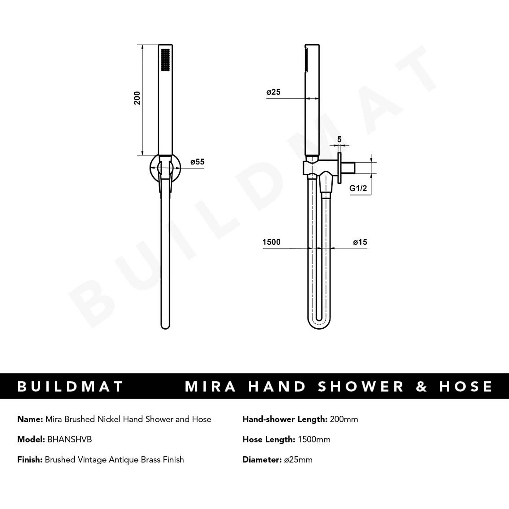 Mira Brushed Vintage Antique Brass Hand Shower and Hose gallery detail image
