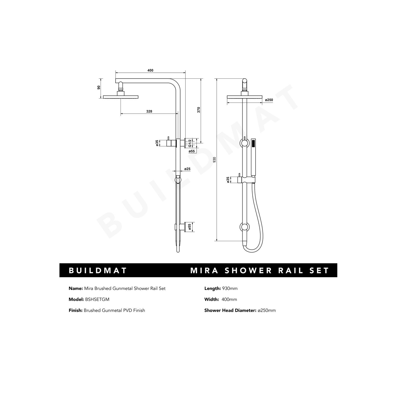 Mira Brushed Gunmetal Shower Rail Twin Set gallery detail image