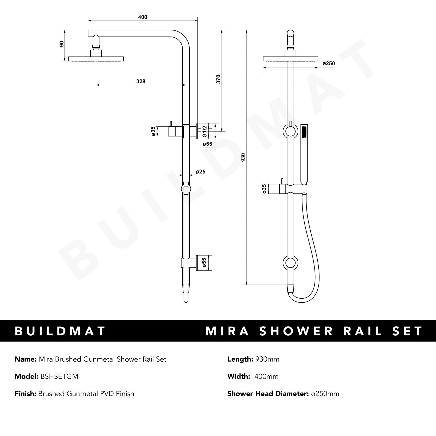 Mira Brushed Gunmetal Shower Rail Twin Set gallery detail image